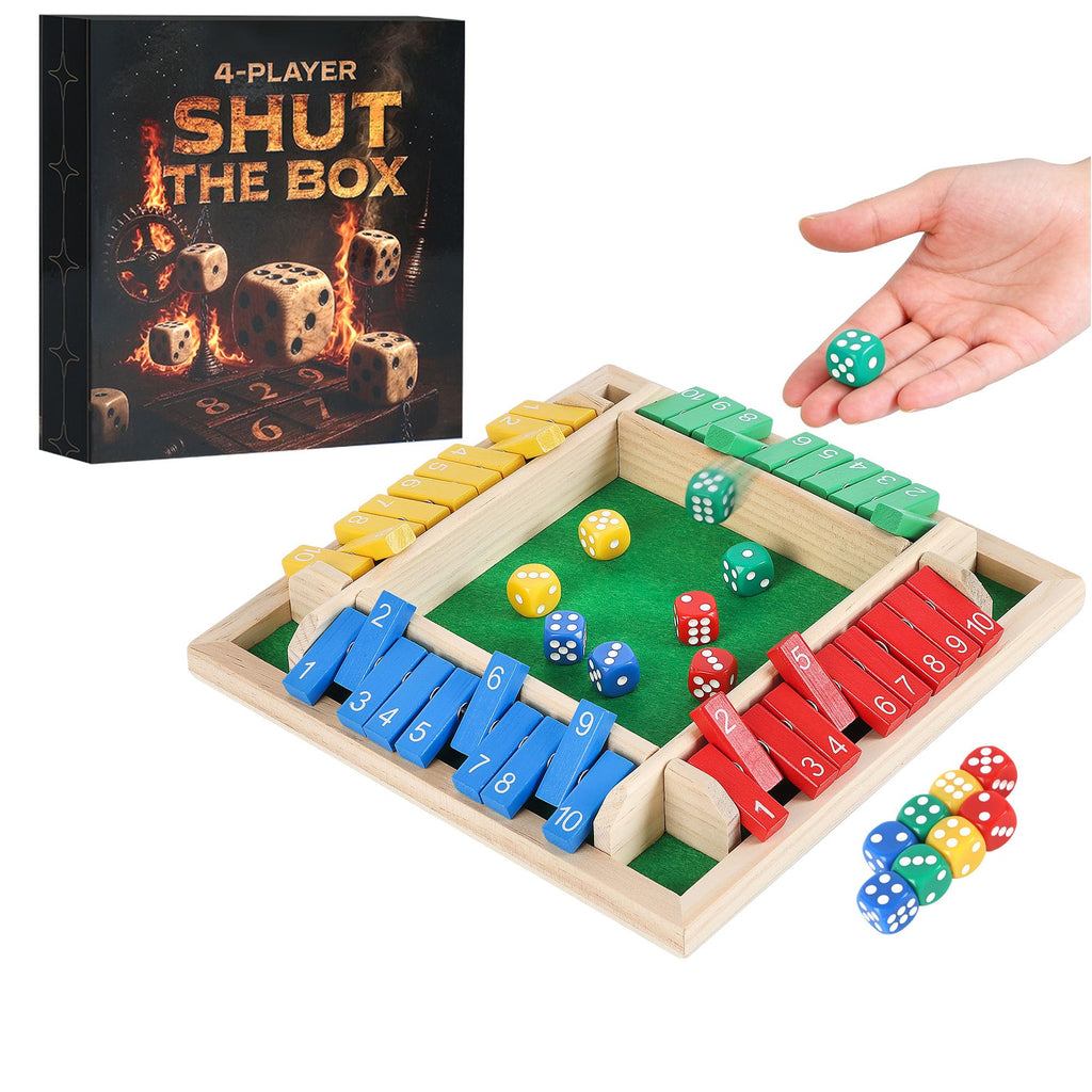Uowivi Shut the Box – Wooden Dice Game for 2-4 Players, Math & Strategy Game