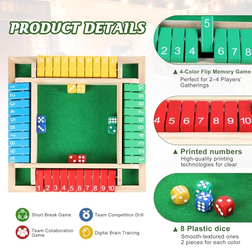 Uowivi Shut the Box – Wooden Dice Game for 2-4 Players, Math & Strategy Game
