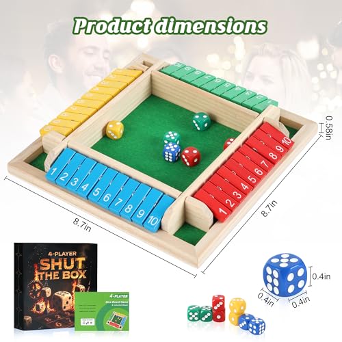 Uowivi Shut the Box – Wooden Dice Game for 2-4 Players, Math & Strategy Game