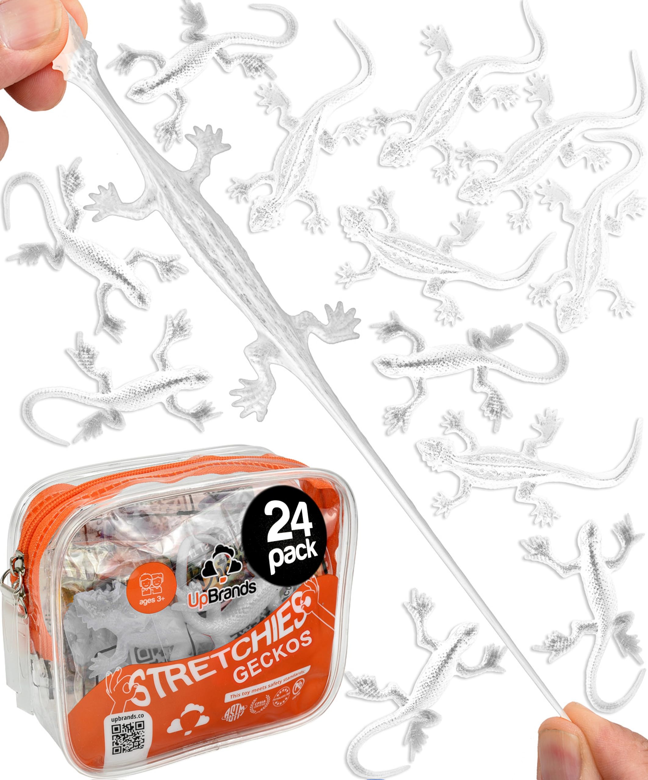 UpBrands 24 Pack Clear Stretchy Lizard Toys – Transparent Party Favors, Pinata Fillers, Reptile Gecko Toys for Kids, Stress Relief