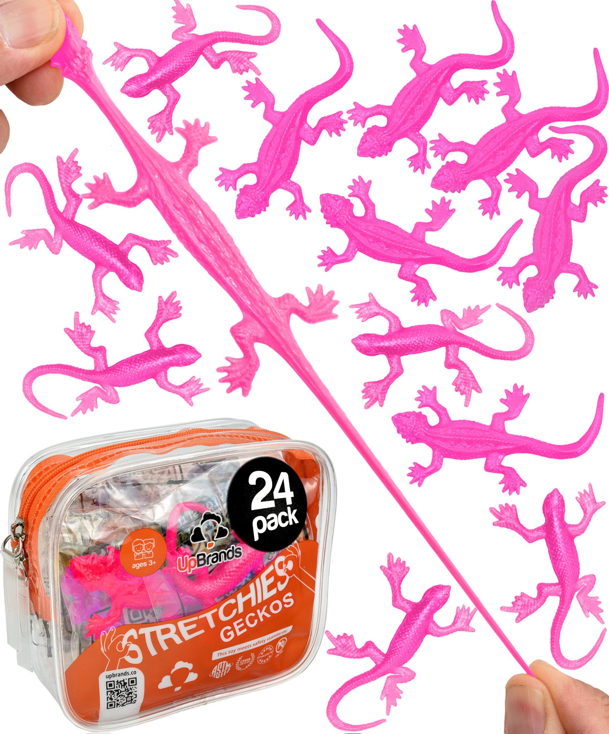 UpBrands 24 Pack Pink Super Stretchy Lizard Toys - Party Favors, Fidget Stress Relief, Non-Toxic Rubber