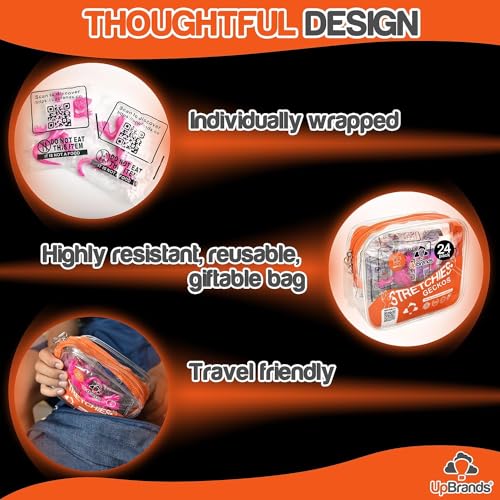 UpBrands 24 Pack Pink Super Stretchy Lizard Toys - Party Favors, Fidget Stress Relief, Non-Toxic Rubber