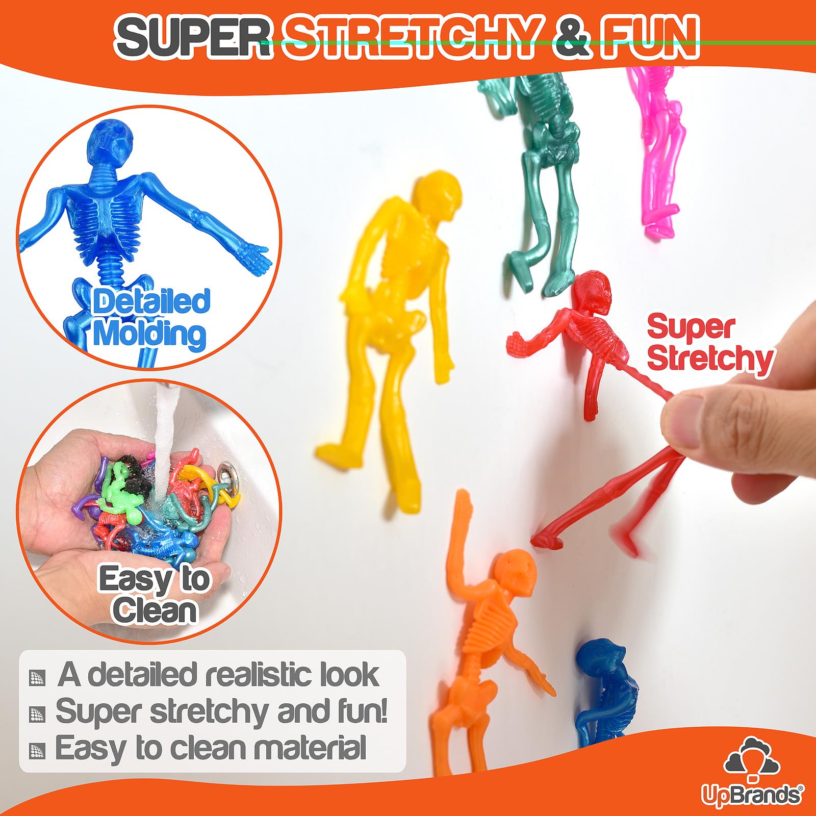 UpBrands 48-Pack Stretchy Skeleton Toys – Halloween Party Favors, Non-Candy Treat Bag Stuffers for Kids
