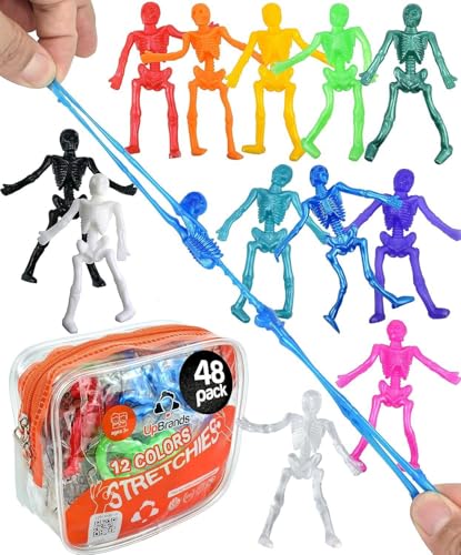 UpBrands 48-Pack Stretchy Skeleton Toys – Halloween Party Favors, Non-Candy Treat Bag Stuffers for Kids