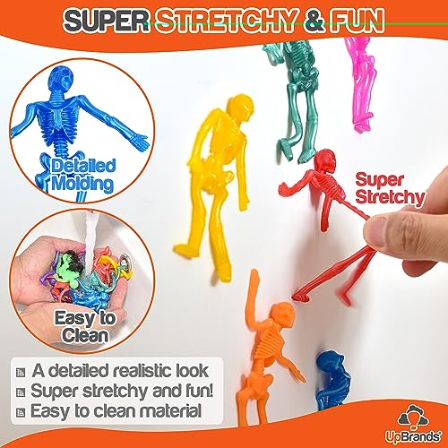 UpBrands 48-Pack Stretchy Skeleton Toys – Halloween Party Favors, Non-Candy Treat Bag Stuffers for Kids