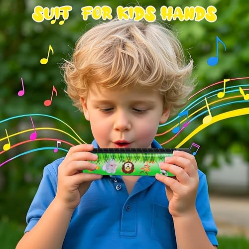 UPINS 10-Pack 16-Hole Cartoon Harmonicas for Beginners - Colorful Plastic & Metal Harmonicas for Kids, Music Class, and Party Favors