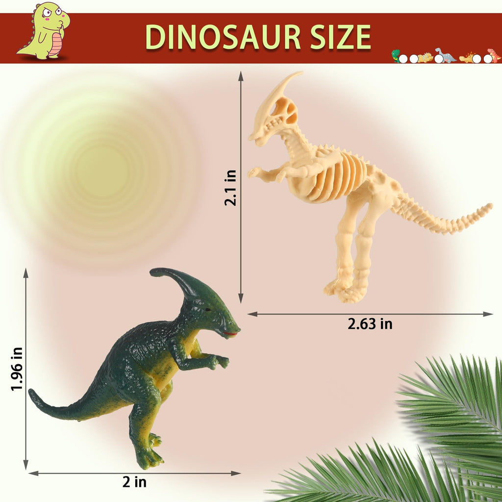 UPINS 24-Piece Mini Dinosaur Figures & Fossil Skeletons Set - Plastic Dino Bones with Storage Box, Educational Gift for Kids