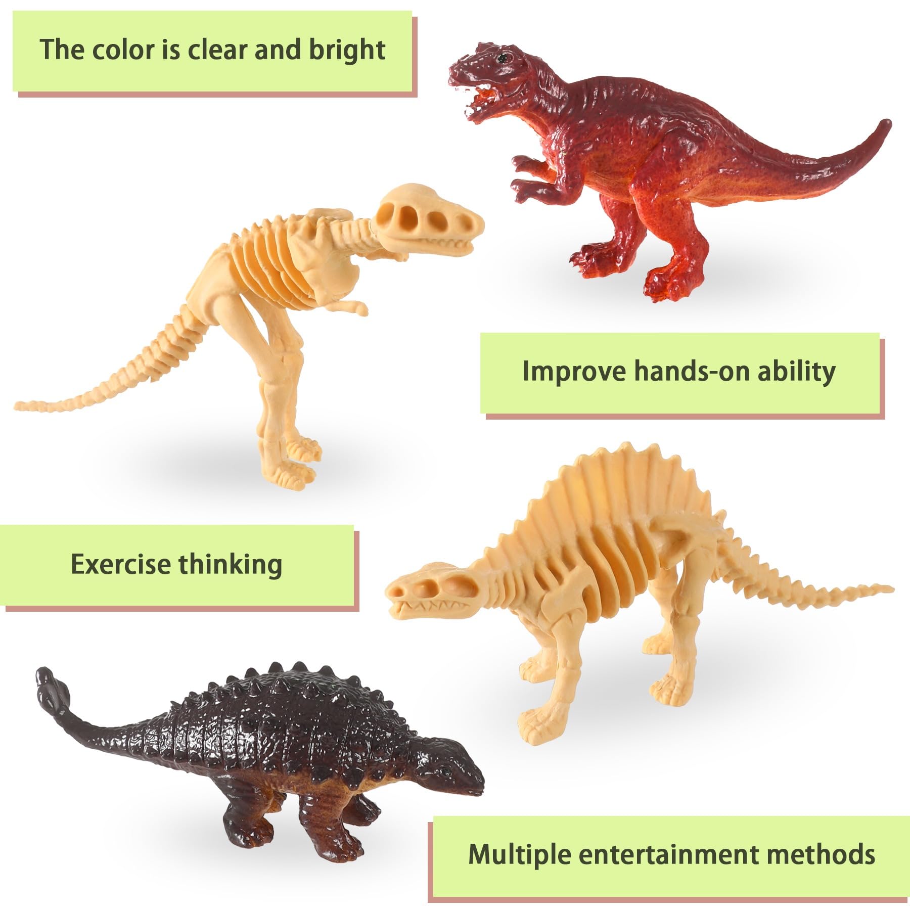 UPINS 24-Piece Mini Dinosaur Figures & Fossil Skeletons Set - Plastic Dino Bones with Storage Box, Educational Gift for Kids