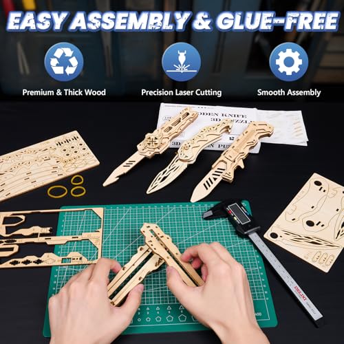 UPLIKE 3-in-1 Wooden Puzzle Knife Set: 134-Piece DIY Mechanical Model for Adults & Teens