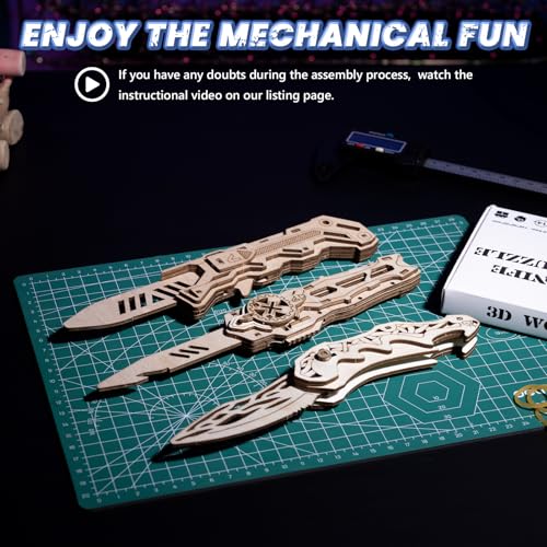 UPLIKE 3-in-1 Wooden Puzzle Knife Set: 134-Piece DIY Mechanical Model for Adults & Teens