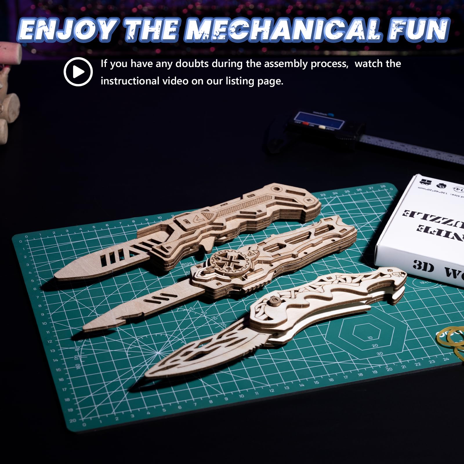 UPLIKE 3-in-1 Wooden Puzzle Knife Set: 134-Piece DIY Mechanical Model for Adults & Teens