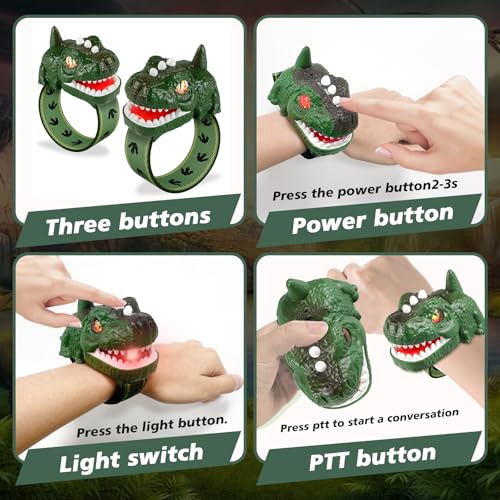 UPSIME Rechargeable Dinosaur Walkie Talkies for Kids – 2 Pack T-Rex Watch Style, 300m Range