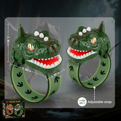 UPSIME Rechargeable Dinosaur Walkie Talkies for Kids – 2 Pack T-Rex Watch Style, 300m Range