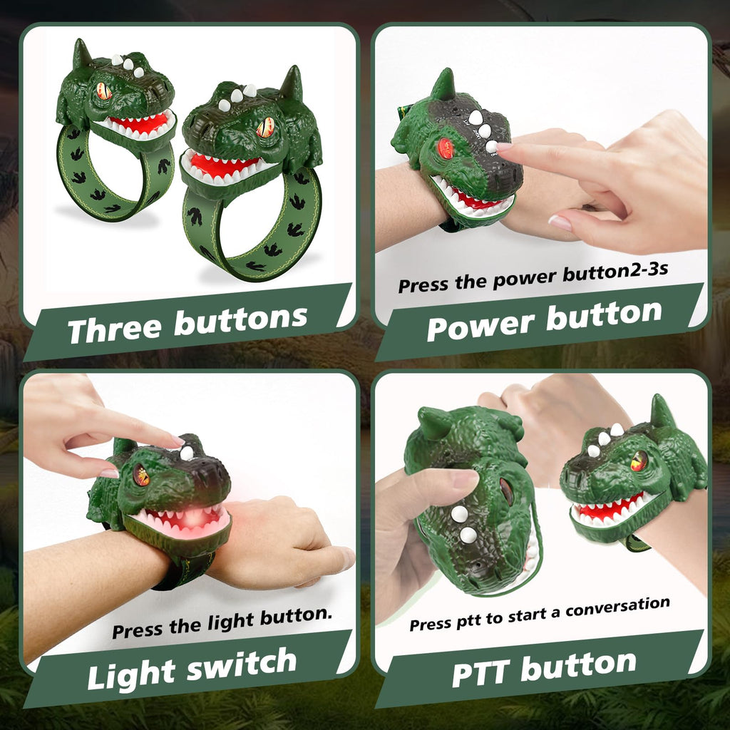 UPSIME Rechargeable Dinosaur Walkie Talkies for Kids – 2 Pack T-Rex Watch Style, 300m Range
