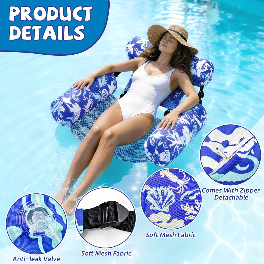 UPWELL Inflatable Pool Float with Backrest and Cup Holders - Large, Deep Marine