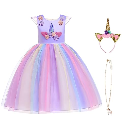 URAQT Unicorn Princess Dress Set with Necklace and Headband for Girls Toddlers