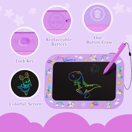 Urcoobela 2-Pack 10-Inch LCD Writing Tablet for Kids - Unicorn Dinosaur Doodle Board, Pink & Purple
