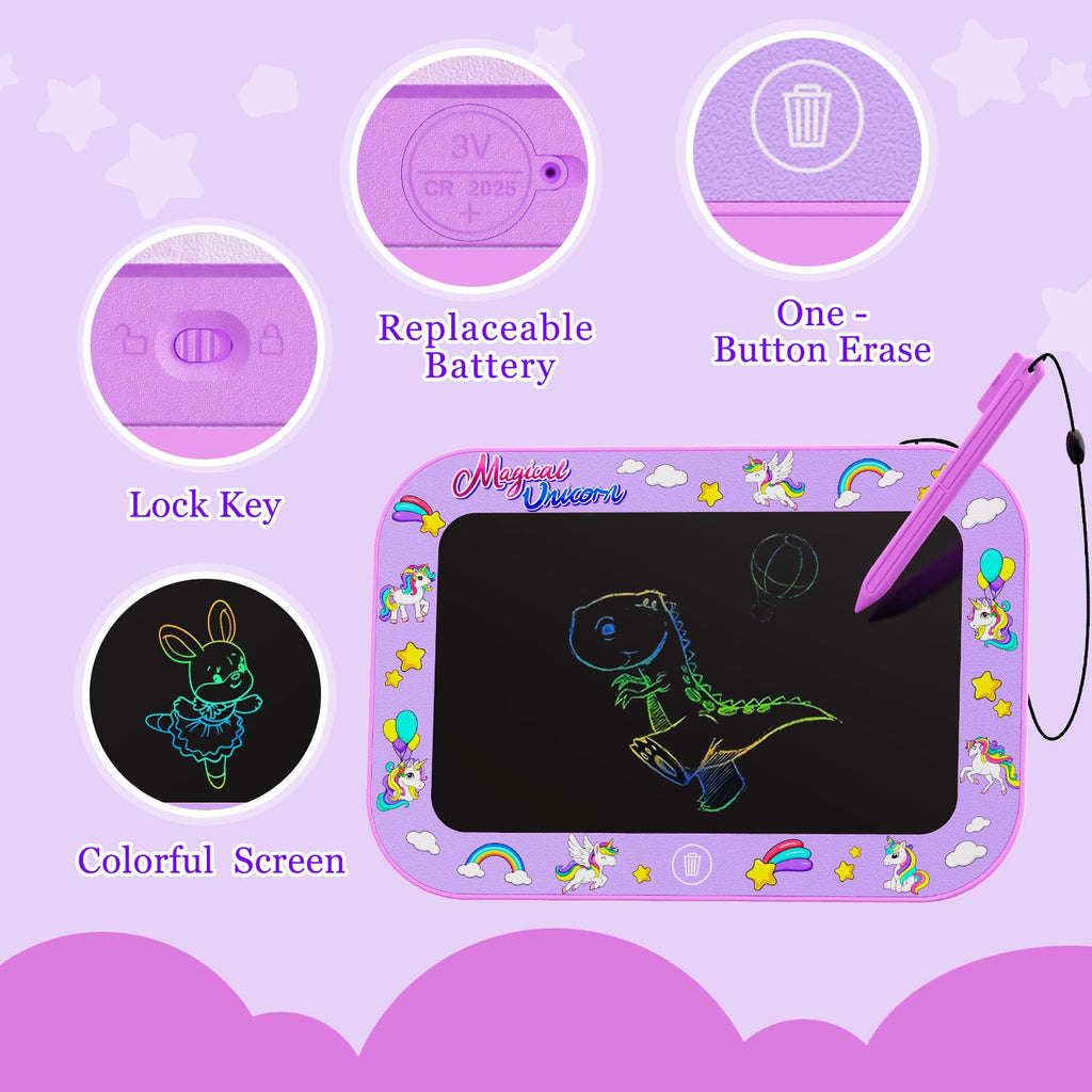 Urcoobela 2-Pack 10-Inch LCD Writing Tablet for Kids - Unicorn Dinosaur Doodle Board, Pink & Purple