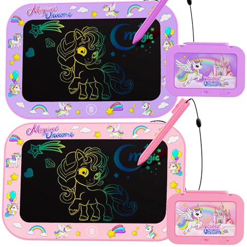 Urcoobela 2-Pack 10-Inch LCD Writing Tablet for Kids - Unicorn Dinosaur Doodle Board, Pink & Purple