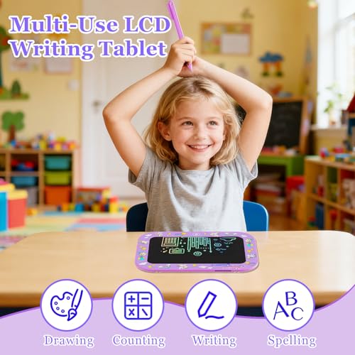 Urcoobela 2-Pack 10-Inch LCD Writing Tablet for Kids - Unicorn Dinosaur Doodle Board, Pink & Purple
