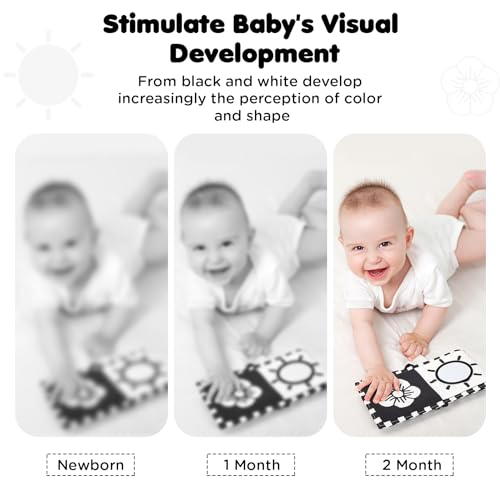 URMYWO High Contrast Black and White Baby Book for Tummy Time - Soft Cloth Toy with Mirror for Newborns 0-12 Months