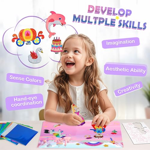 URMYWO Princess Foil Art Craft Kit – No Mess Activity for Kids Ages 4-8