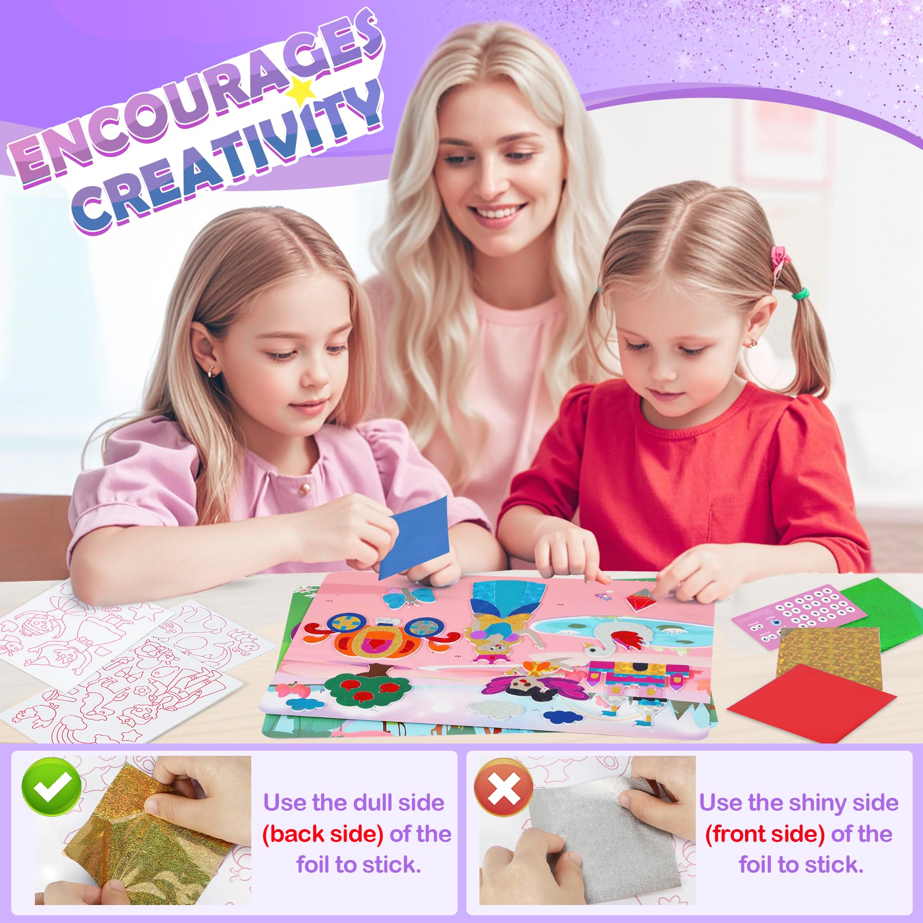 URMYWO Princess Foil Art Craft Kit – No Mess Activity for Kids Ages 4-8