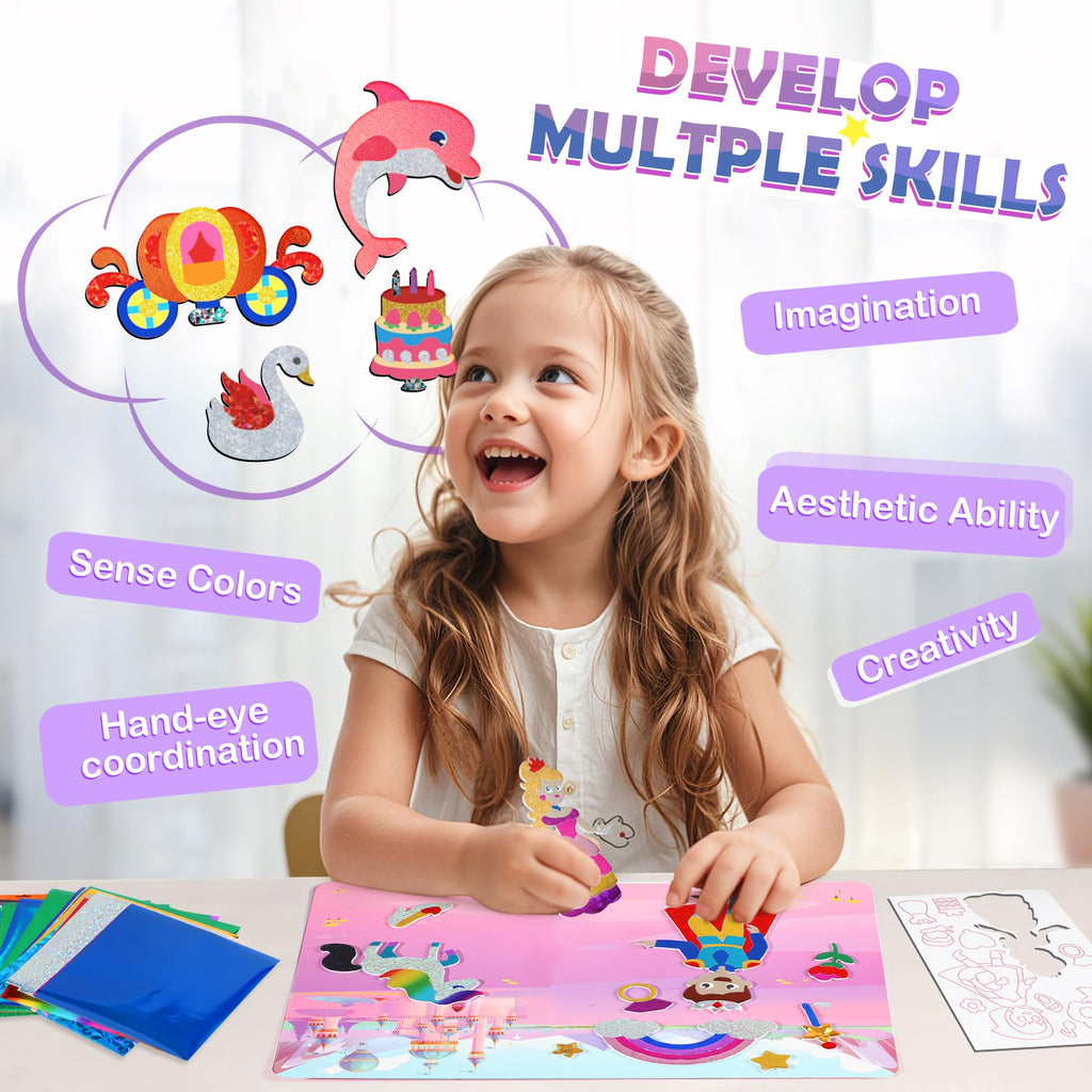 URMYWO Princess Foil Art Craft Kit – No Mess Activity for Kids Ages 4-8
