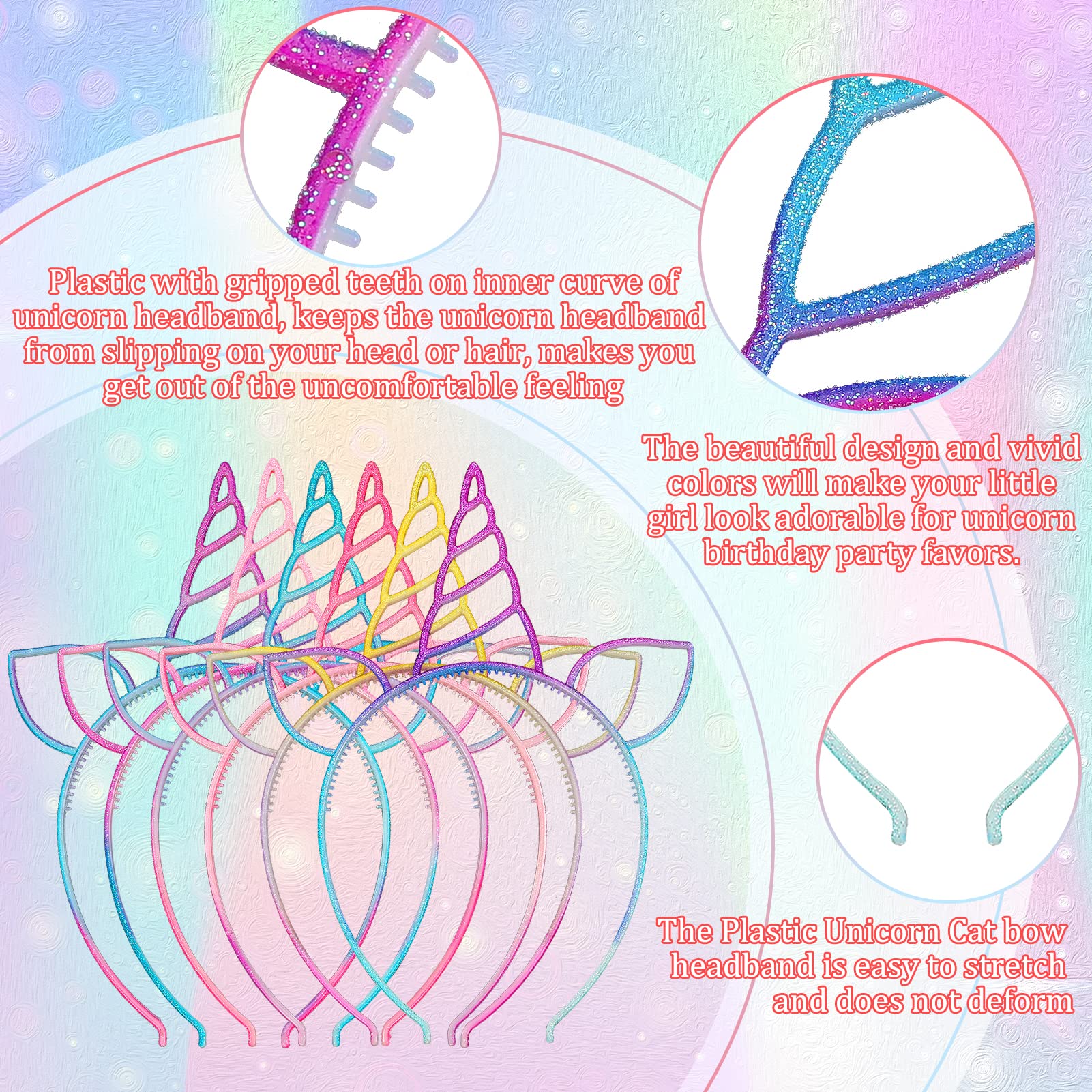 URSKYTOUS 18-Pack Unicorn Headbands for Girls – Colorful Plastic Party Favors for Birthday, Halloween, Christmas