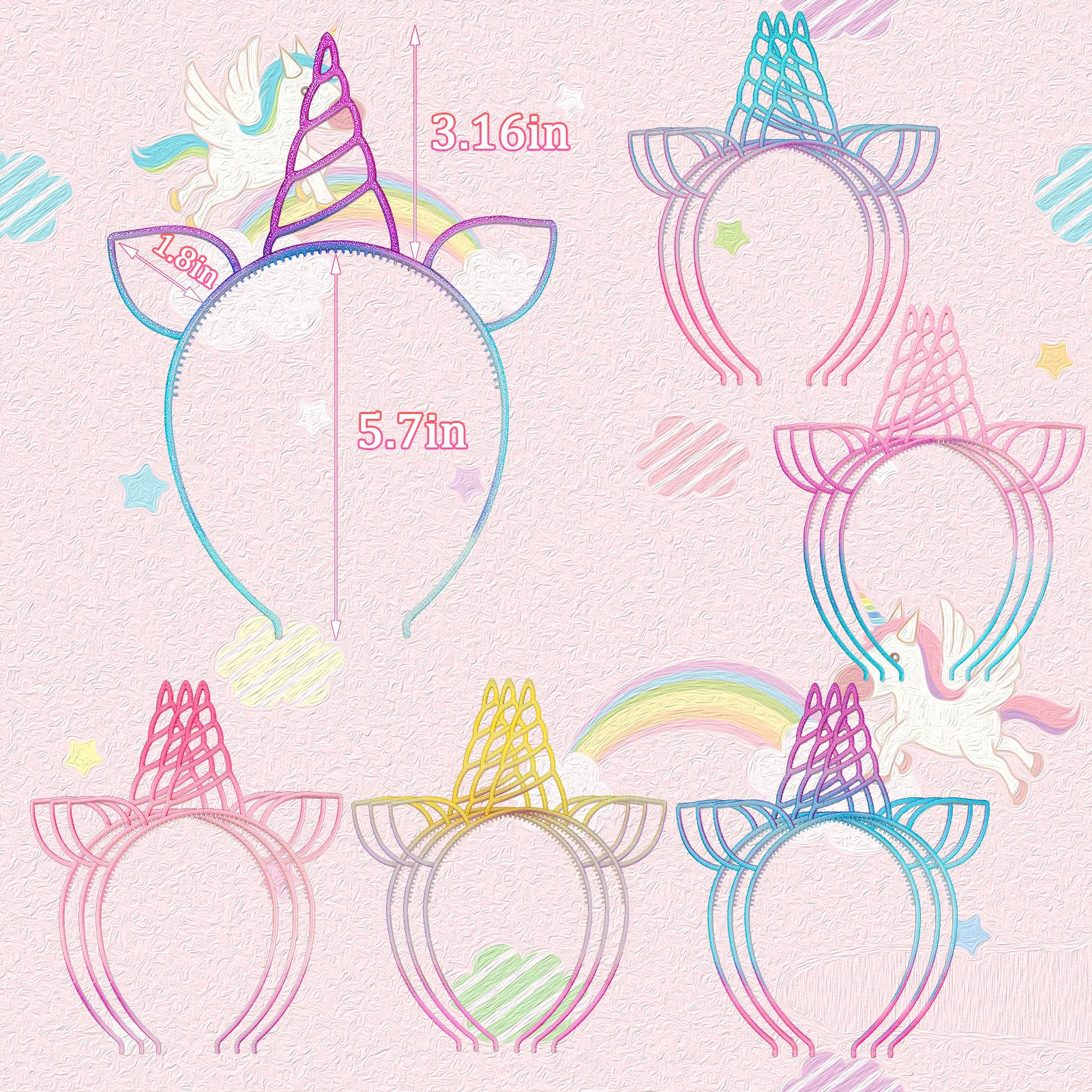 URSKYTOUS 18-Pack Unicorn Headbands for Girls – Colorful Plastic Party Favors for Birthday, Halloween, Christmas