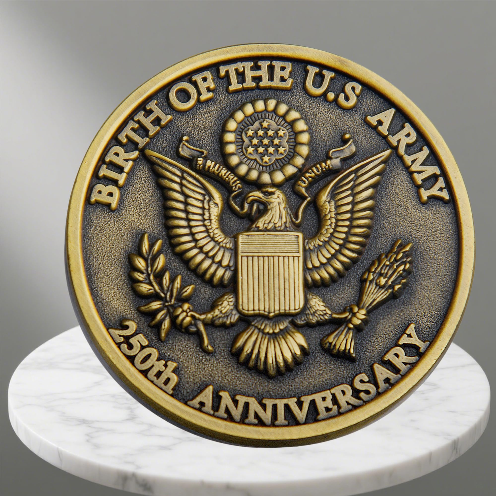 U.S. Army 250th Anniversary Challenge Coin – Gold-Plated Commemorative 1.57" Double-Sided Collectible