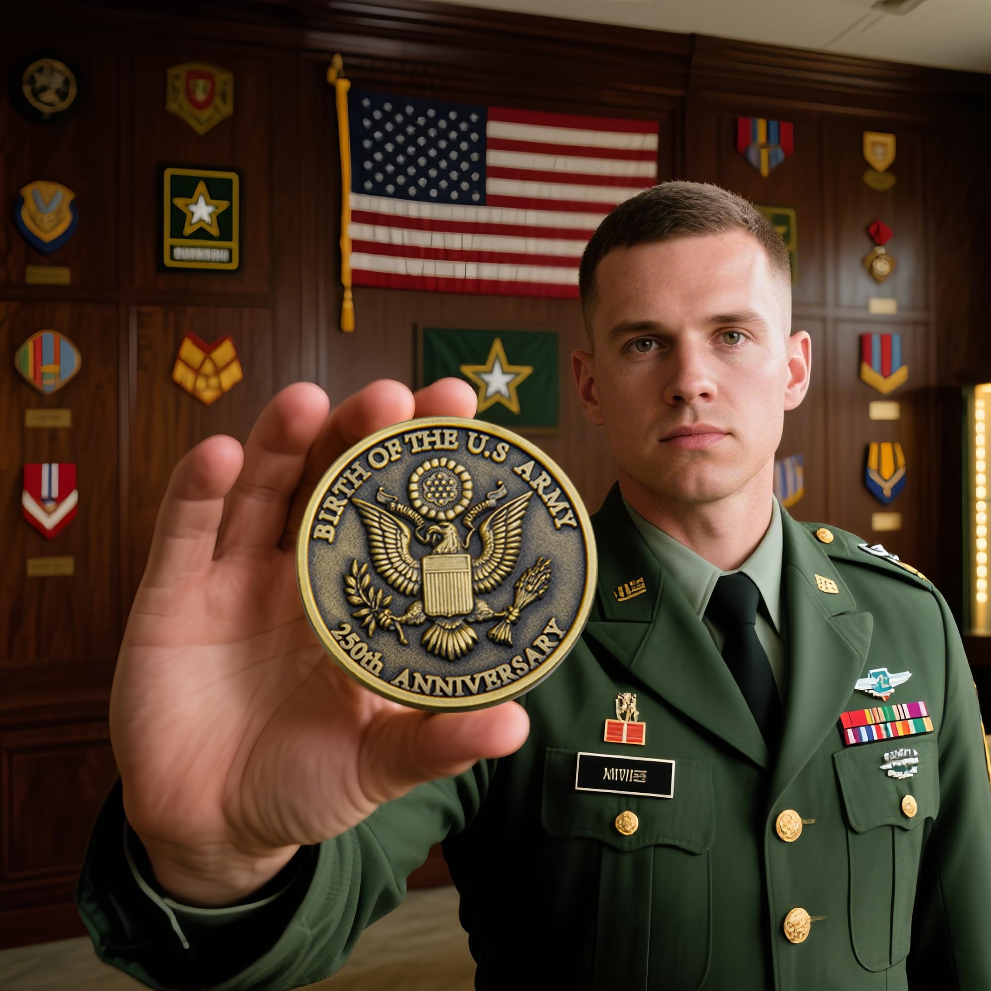 U.S. Army 250th Anniversary Challenge Coin – Gold-Plated Commemorative 1.57" Double-Sided Collectible