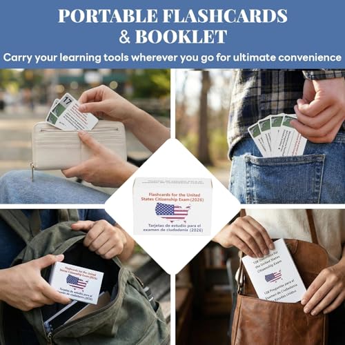US Citizenship Flash Cards 2026 – 128 Civics Questions Bilingual English & Spanish – Naturalization Test Study Guide