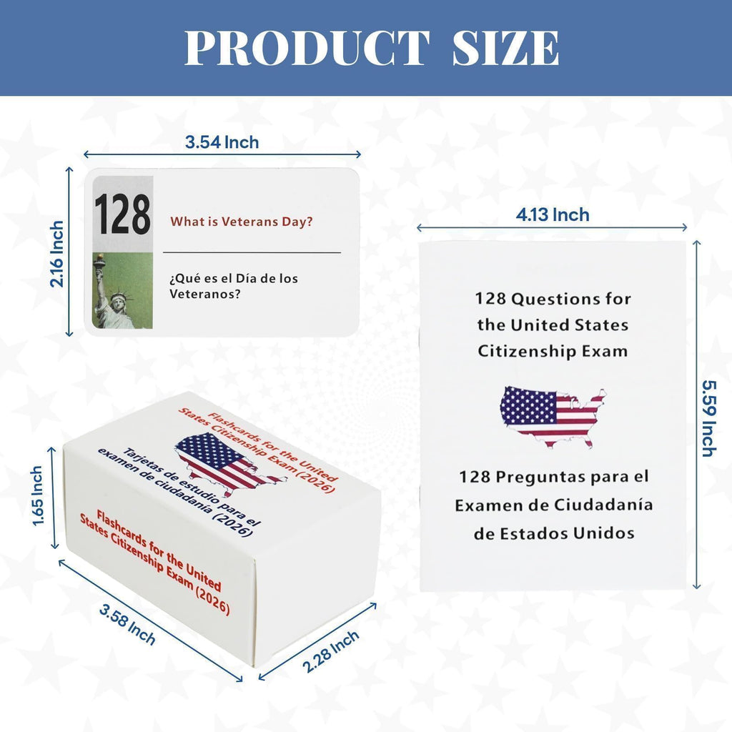 US Citizenship Flash Cards 2026 – 128 Civics Questions Bilingual English & Spanish – Naturalization Test Study Guide