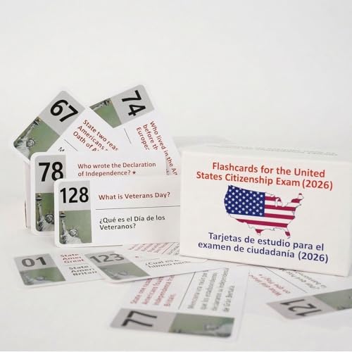 US Citizenship Flash Cards 2026 – 128 Civics Questions Bilingual English & Spanish – Naturalization Test Study Guide