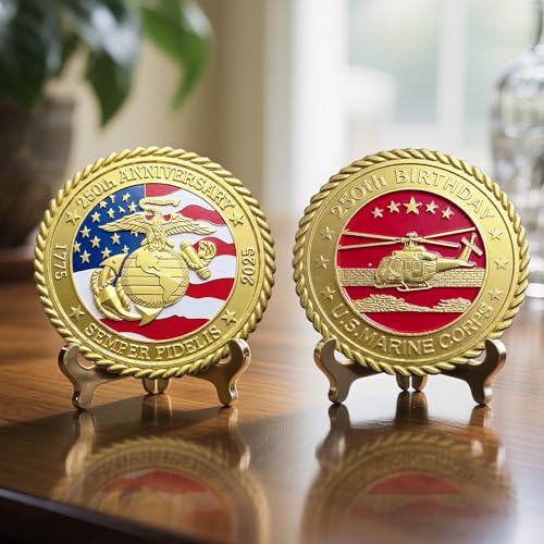 US Marine Corps 250th Anniversary Commemorative Coin – Gold-Plated Challenge Coin, 1.57 Inch