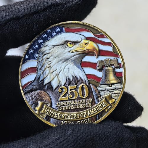 USA 250th Anniversary Challenge Coin – High Relief Bald Eagle & Liberty Bell Commemorative Medal, Patriotic Gift for Veterans and Collectors