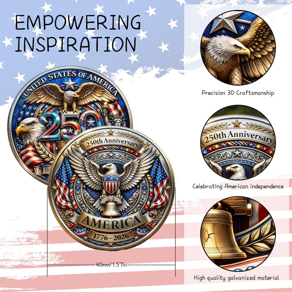 USA 250th Anniversary Challenge Coin – Patriotic Eagle Design Commemorative Collectible
