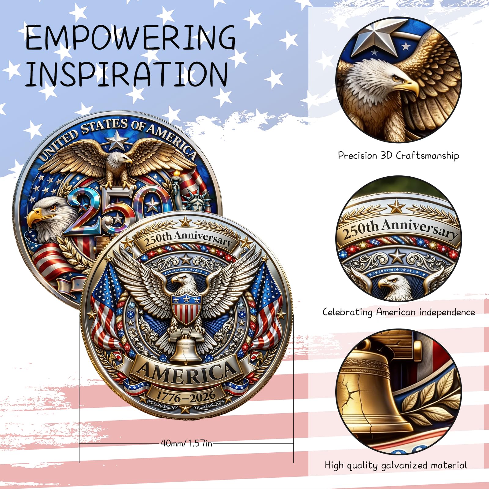 USA 250th Anniversary Challenge Coin – Patriotic Eagle Design Commemorative Collectible