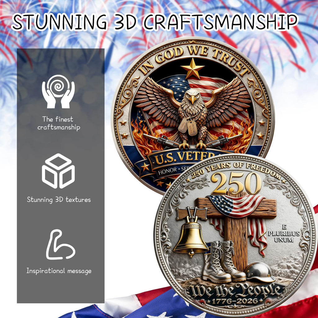 USA 250th Anniversary Challenge Coin – Patriotic Eagle Design Commemorative Collectible