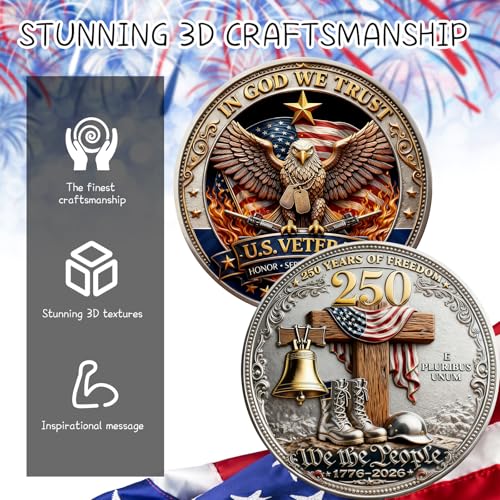 USA 250th Anniversary Commemorative Challenge Coin – Patriotic Eagle Design, 1776-2026