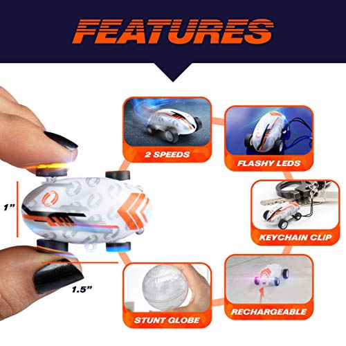 USA Toyz Whipz Micro Racers: Glow in the Dark LED Mini Keychain Car with Stunt Ball and USB Charger