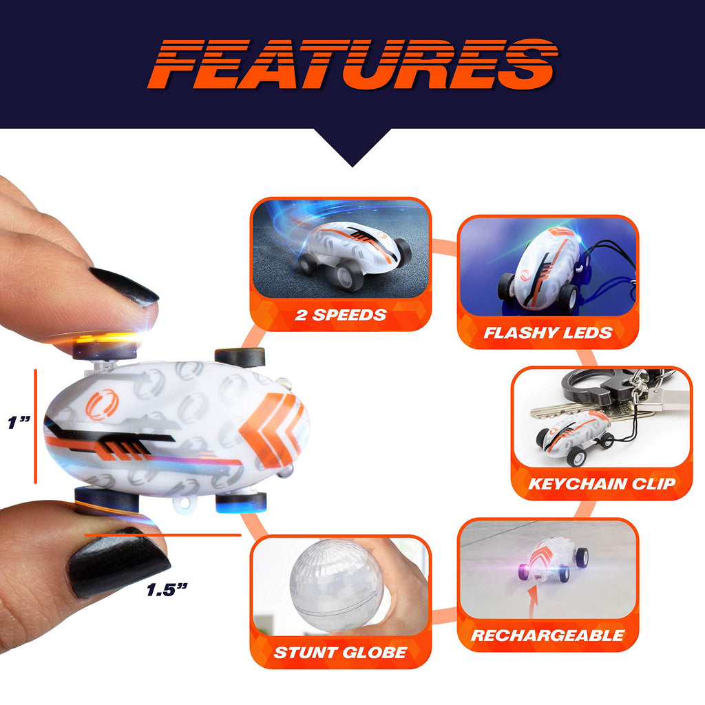 USA Toyz Whipz Micro Racers: Glow in the Dark LED Mini Keychain Car with Stunt Ball and USB Charger