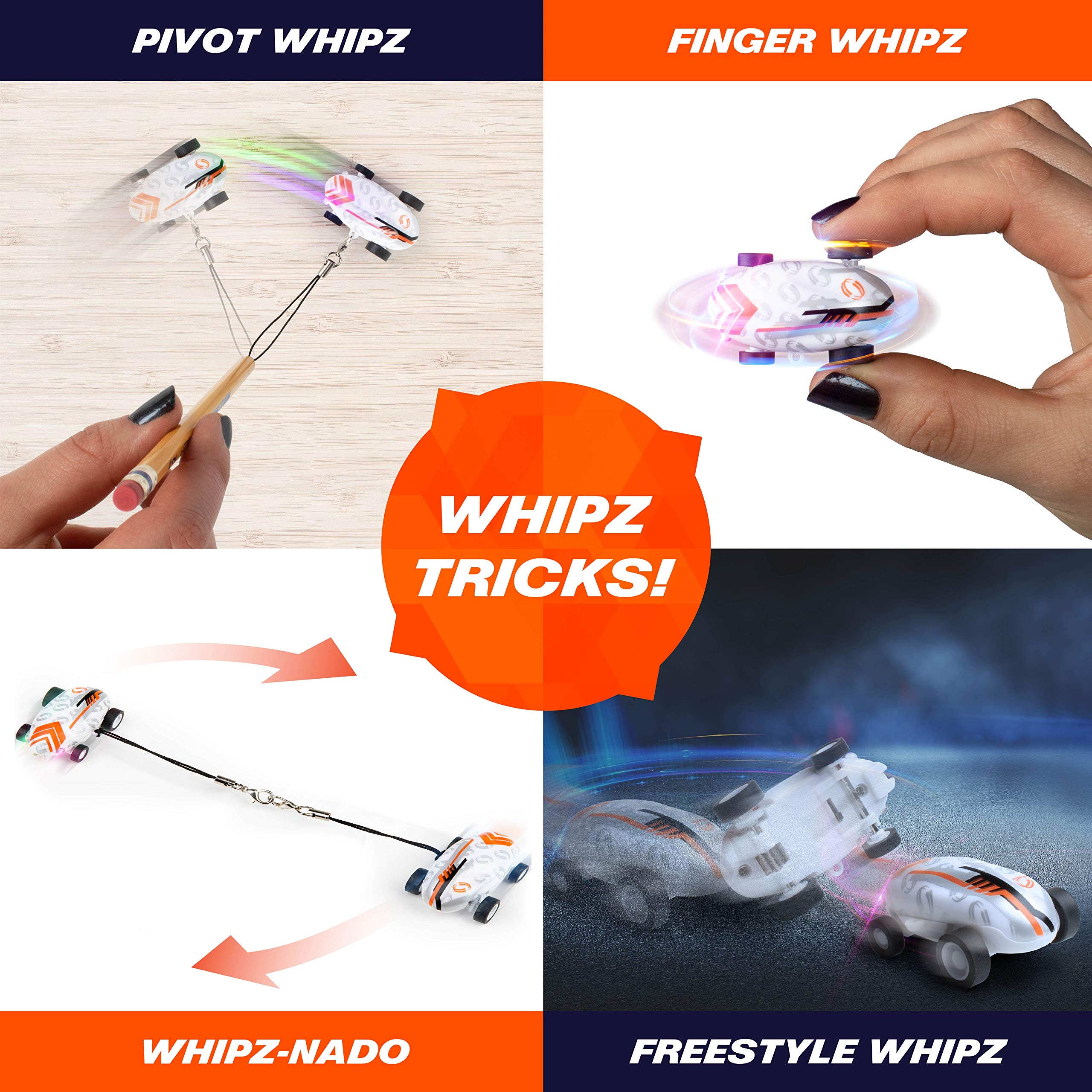 USA Toyz Whipz Micro Racers: Glow in the Dark LED Mini Keychain Car with Stunt Ball and USB Charger