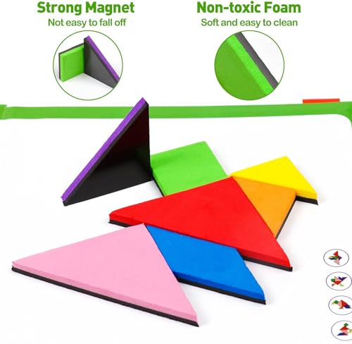 USATDD Magnetic Travel Tangram Puzzle – 2 Sets of Pattern Blocks with 368 Challenges for Kids and Adults