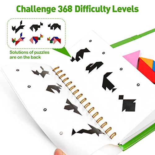 USATDD Magnetic Travel Tangram Puzzle – 2 Sets of Pattern Blocks with 368 Challenges for Kids and Adults