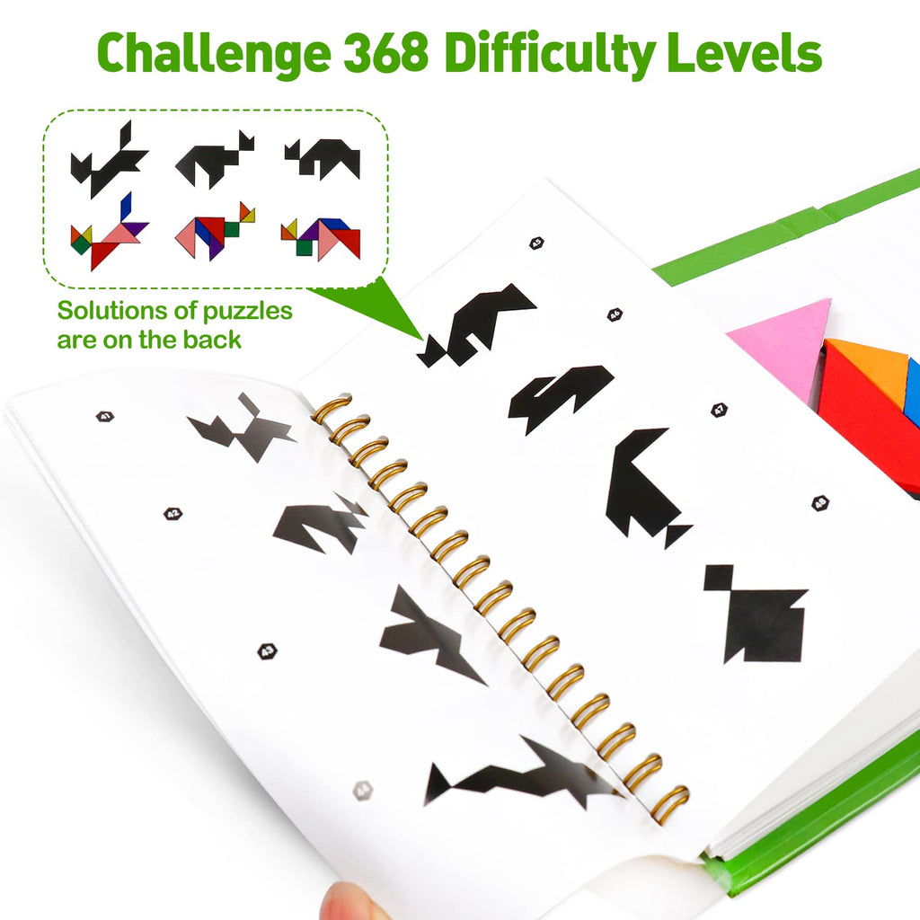 USATDD Magnetic Travel Tangram Puzzle – 2 Sets of Pattern Blocks with 368 Challenges for Kids and Adults