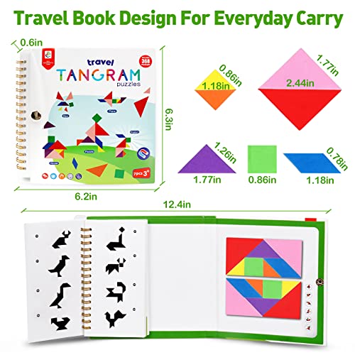 USATDD Magnetic Travel Tangram Puzzle – 2 Sets of Pattern Blocks with 368 Challenges for Kids and Adults