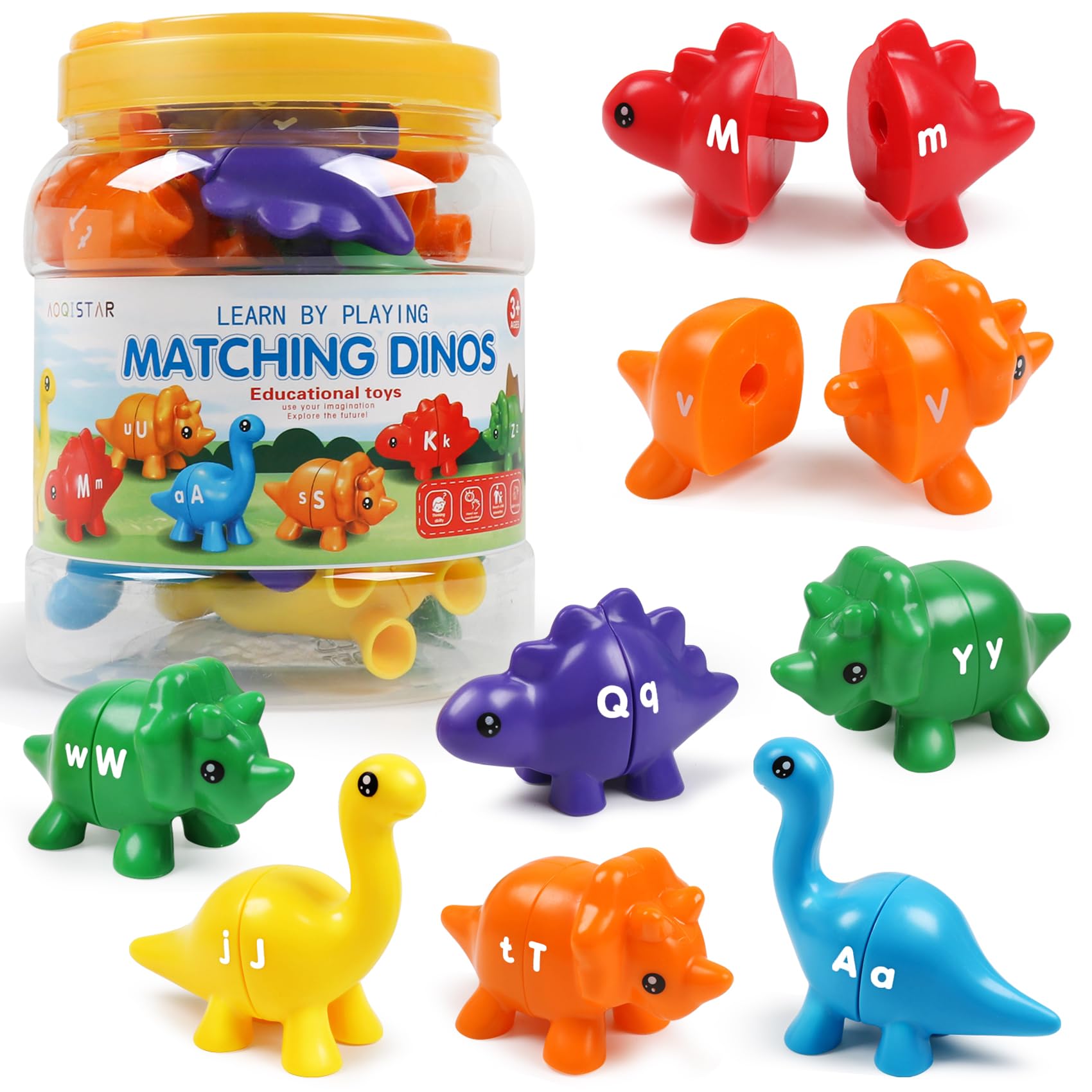 USATDD Matching Letters Dinosaur Toy – Double-Sided ABC Alphabet Game for Toddlers