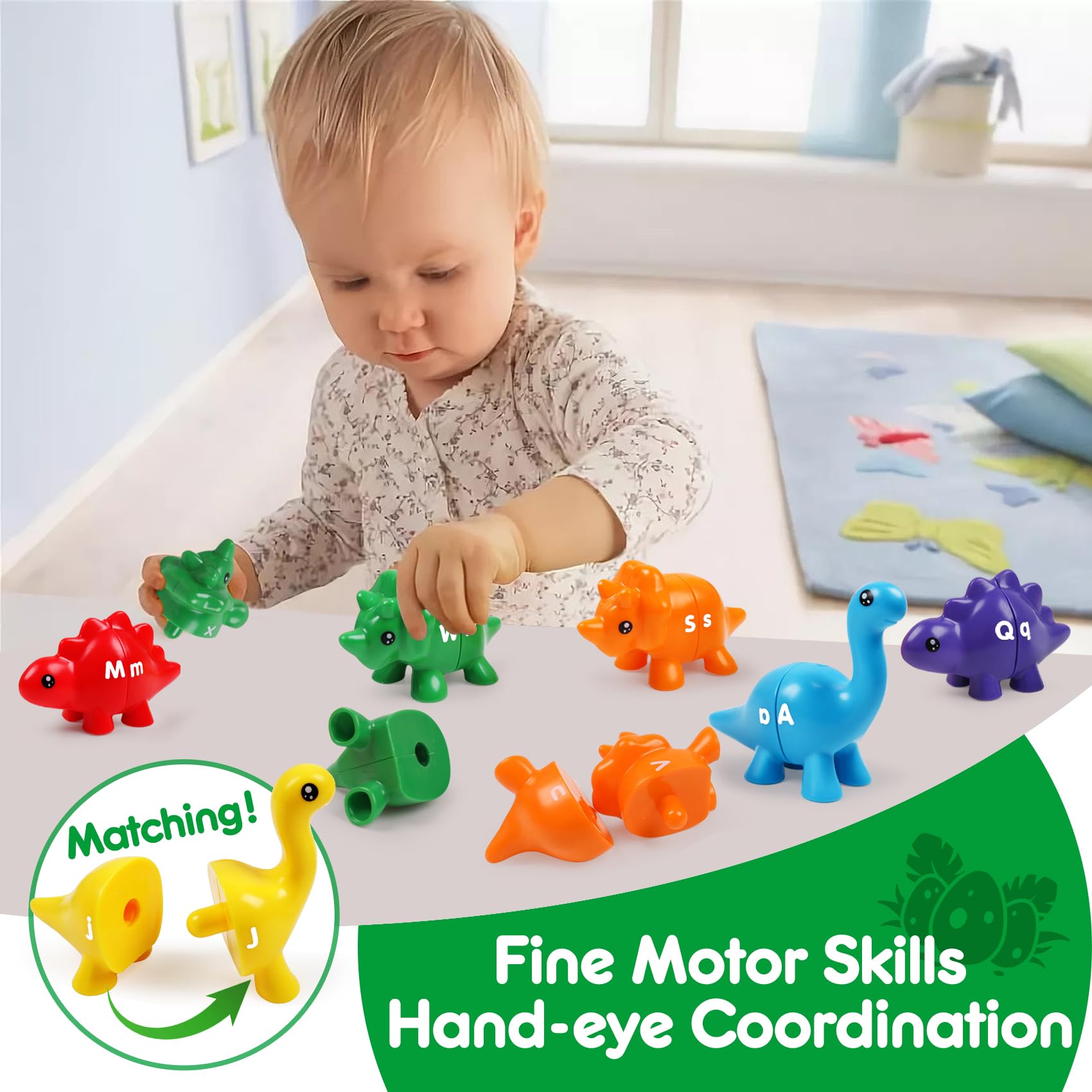 USATDD Matching Letters Dinosaur Toy – Double-Sided ABC Alphabet Game for Toddlers